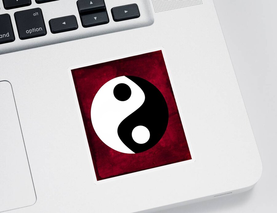 Yin And Yang Sticker featuring the digital art Yin and Yang - dark red by Marianna Mills