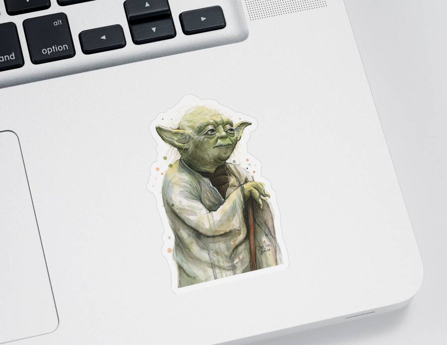 Yoda Sticker featuring the painting Yoda Portrait by Olga Shvartsur