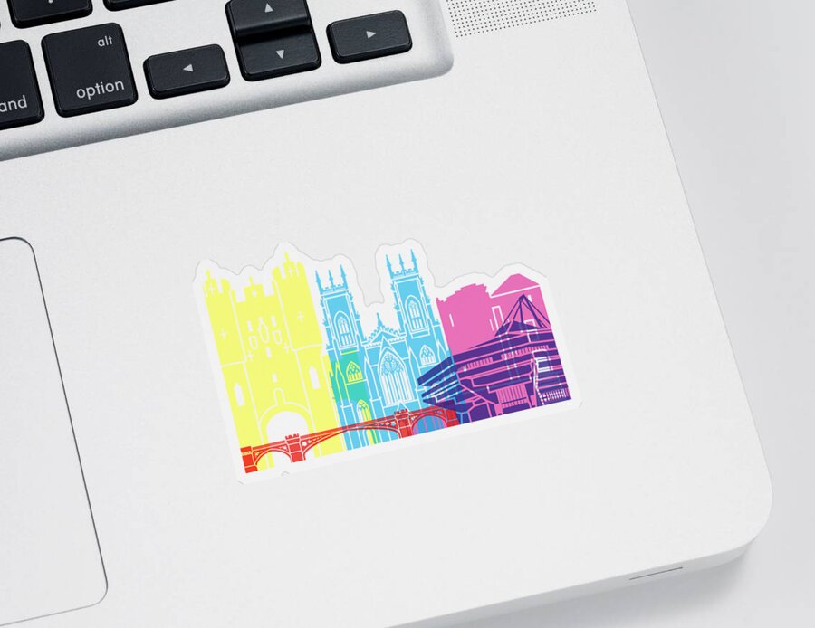 York Sticker featuring the painting York skyline pop by Pablo Romero