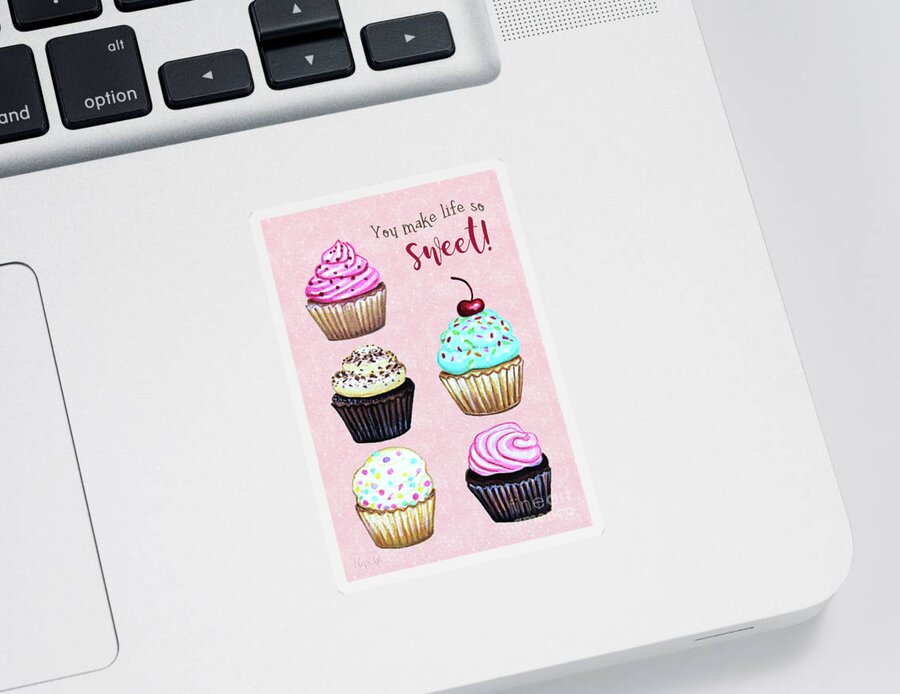 Cupcakes Sticker featuring the painting You Make Life Sweet by Elizabeth Robinette Tyndall