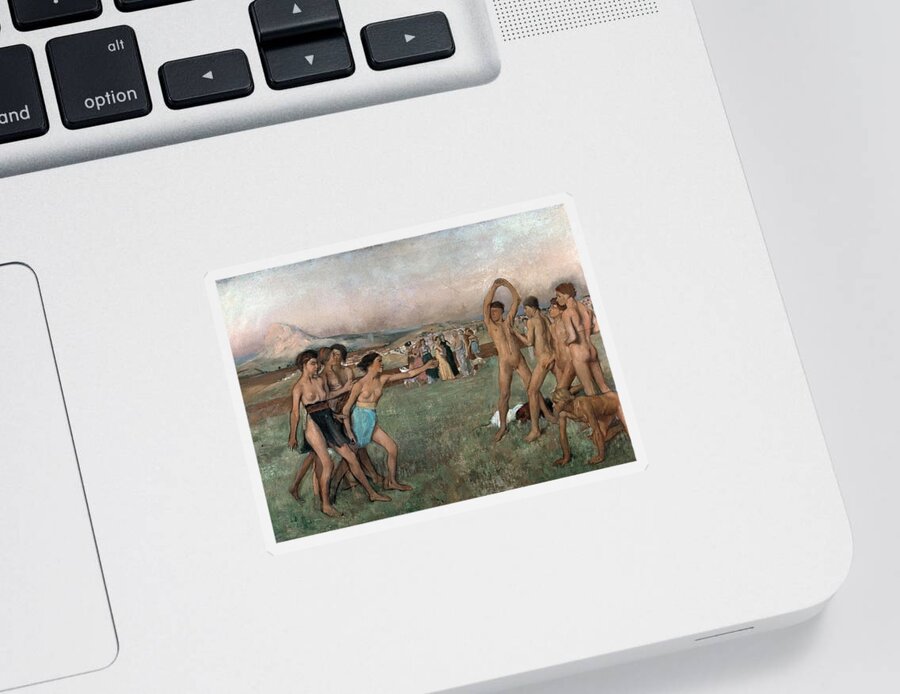 Young Spartans Exercising Sticker featuring the painting Young Spartans Exercising by Edgar Degas