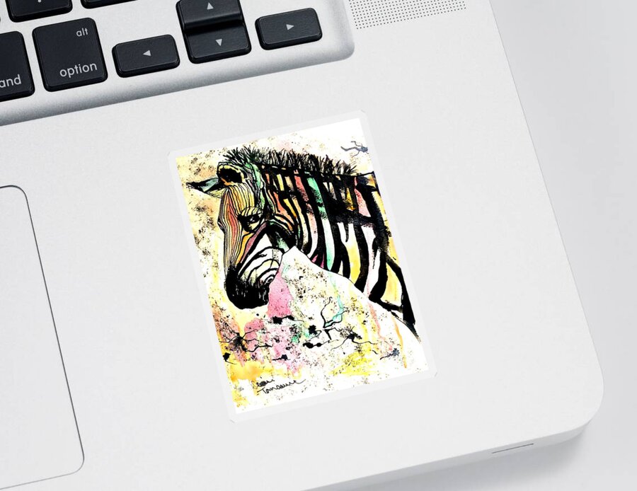 Zebra Sticker featuring the painting Zebra by Denise Tomasura