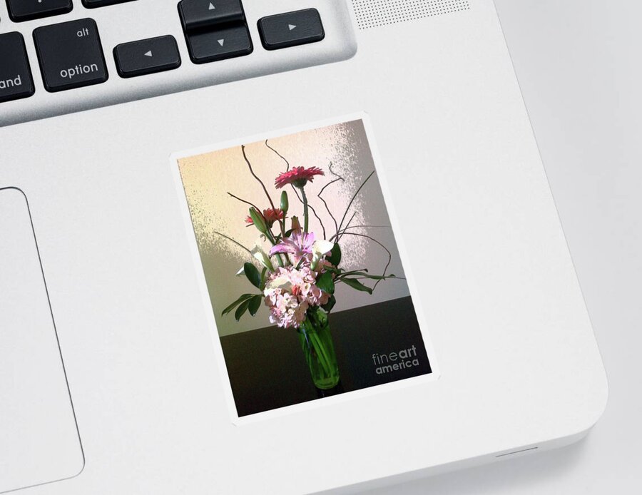 Flowers Sticker featuring the digital art Zinnia and Lily by Karen Francis