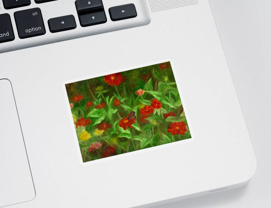 Butterfly Sticker featuring the painting Zinnias by FT McKinstry