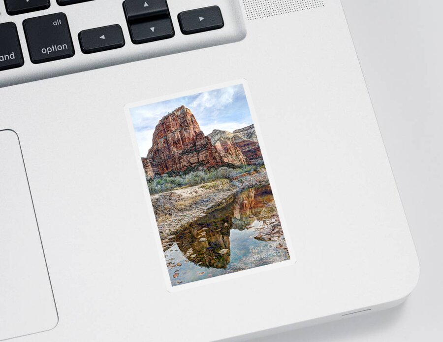 Angels Landing Sticker featuring the photograph Zions National Park Angels Landing - Digital Painting by Gary Whitton