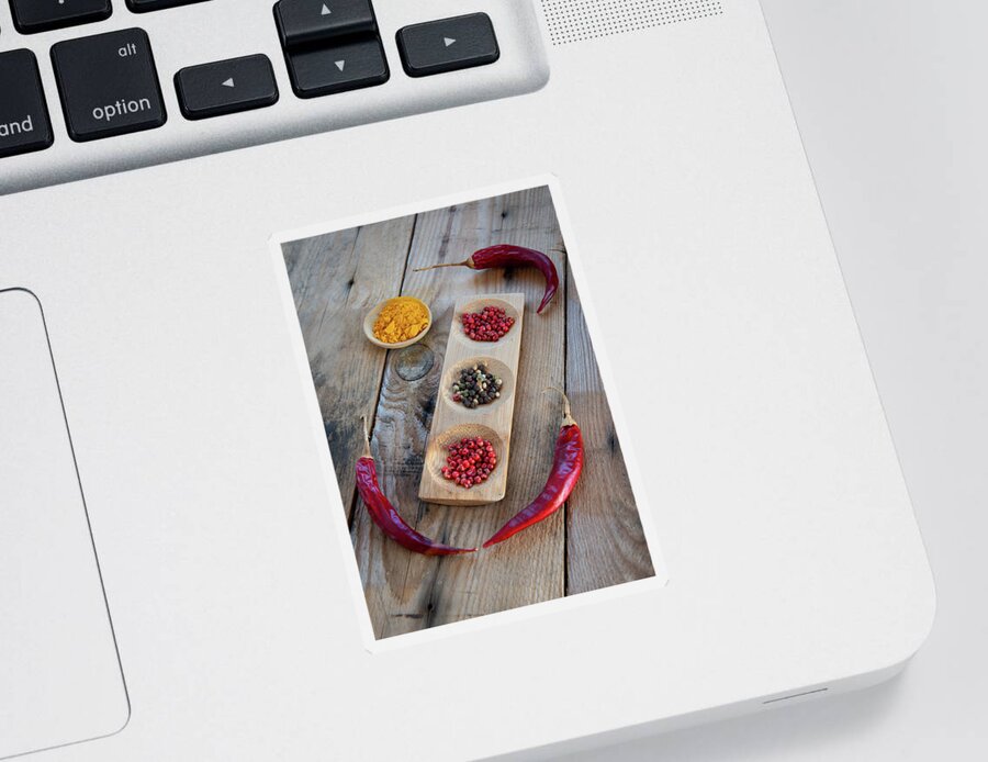 Spice Sticker featuring the photograph Collection of aromatic herbal peeper spices by Michalakis Ppalis