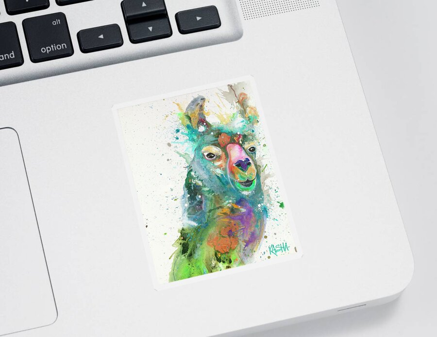 Llama Sticker featuring the painting Dolly Llama by Kasha Ritter