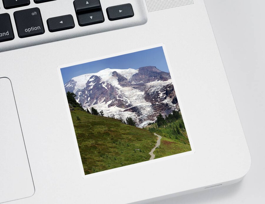 Fir Sticker featuring the photograph Mt. Rainier, with conifer forest #1 by Steve Estvanik