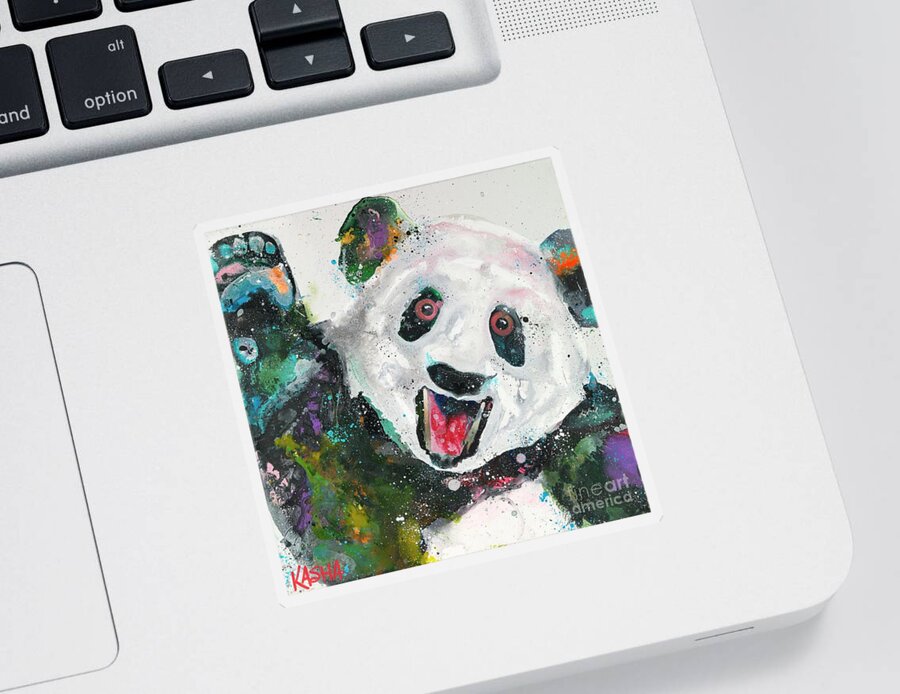 Panda Sticker featuring the painting Pandamonium by Kasha Ritter