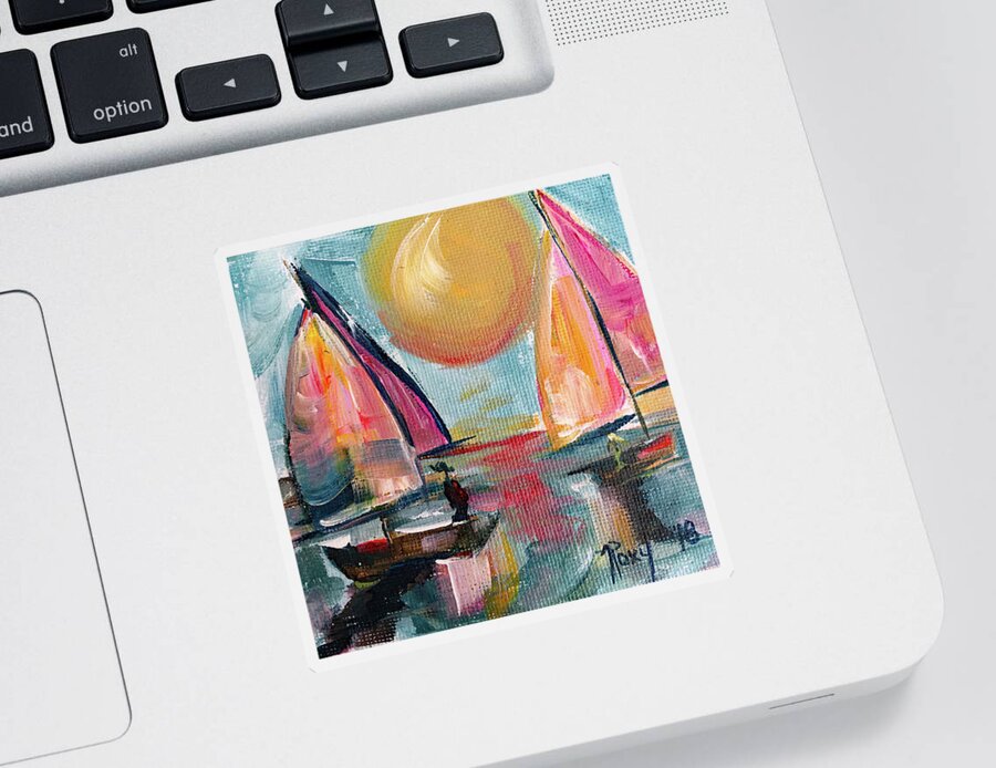 Harbor Sticker featuring the painting Sail away with me by Roxy Rich