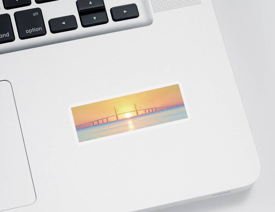 Sunshine Skyway Bridge Sticker featuring the photograph Sunshine Skyway Bridge Sunrise Expression by Steven Sparks