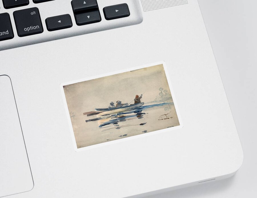 Winslow Homer Sticker featuring the drawing Three Men in a Boat #1 by Winslow Homer