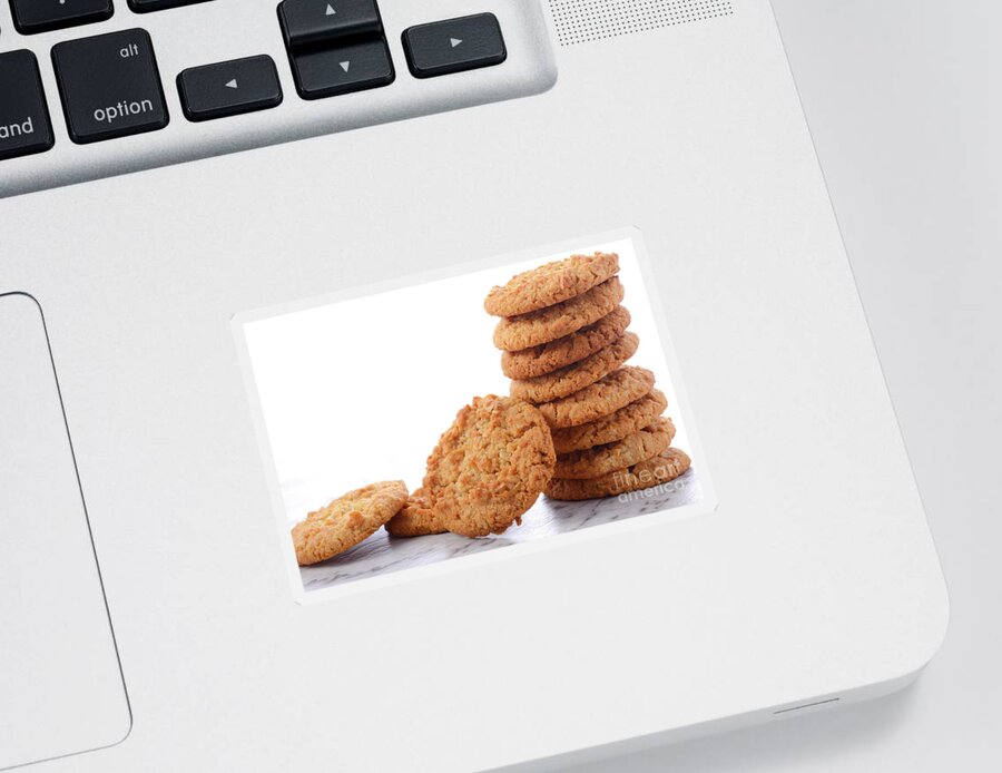 Anzac Biscuit Sticker featuring the photograph Traditional ANZAC Biscuits on White Background #1 by Milleflore Images