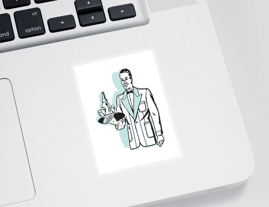 Alcohol Sticker featuring the drawing Waiter with Bottle Service #1 by CSA Images