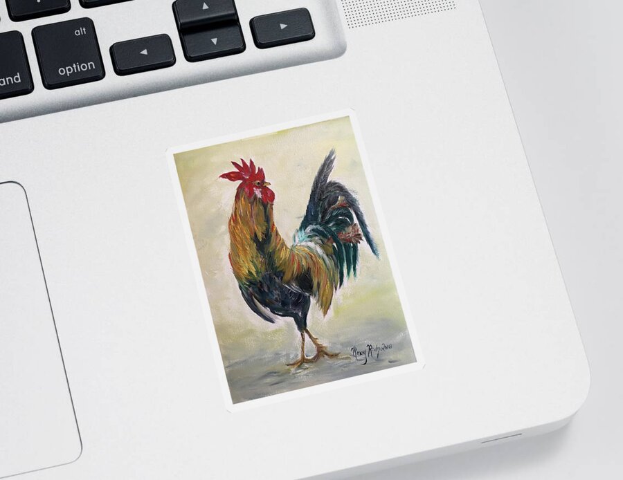 Rooster Sticker featuring the painting Who you calling Chicken by Roxy Rich