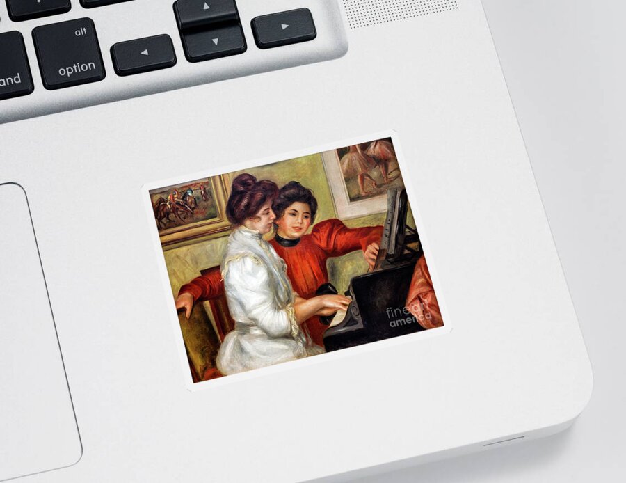 Yvonne And Christine Lerolle At The Piano Sticker featuring the painting Yvonne and Christine Lerolle at the Piano by Renoir by Auguste Renoir