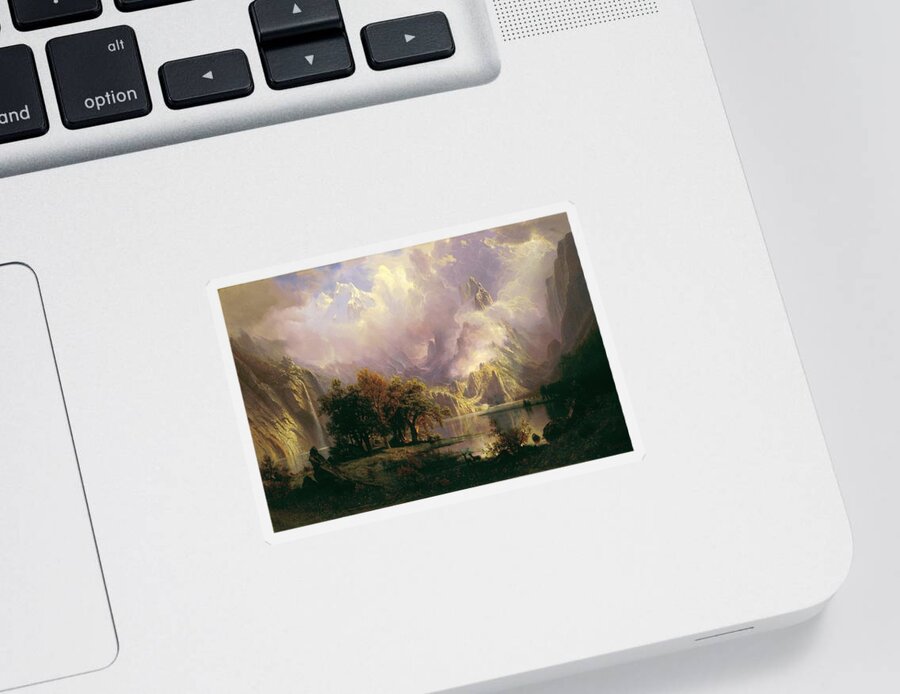 Albert Sticker featuring the painting Rocky Mountain Landscape #19 by Albert Bierstadt