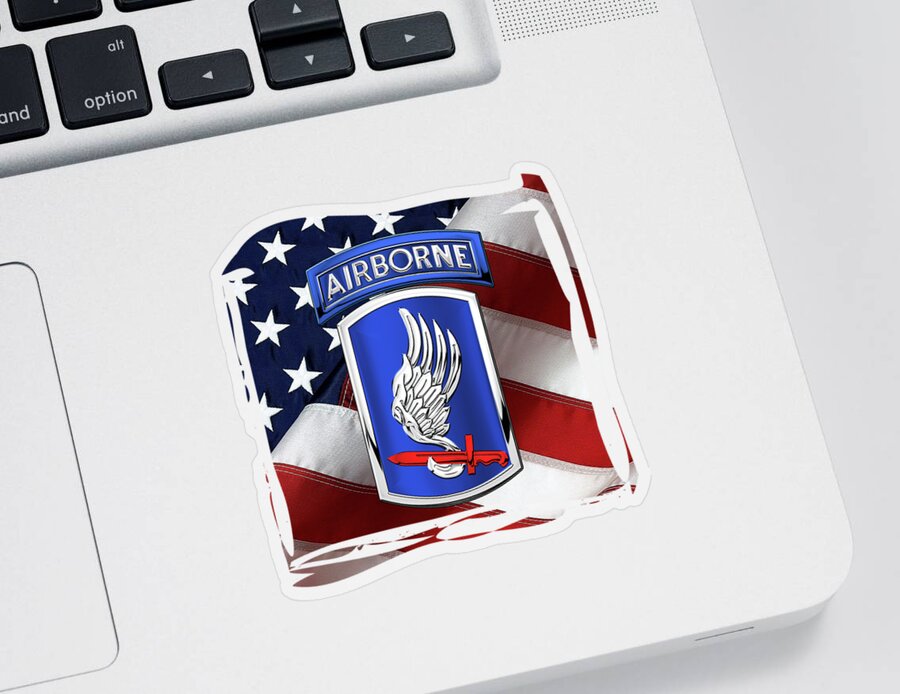 Military Insignia & Heraldry By Serge Averbukh Sticker featuring the digital art 173rd Airborne Brigade Combat Team - 173rd A B C T Insignia over Flag by Serge Averbukh