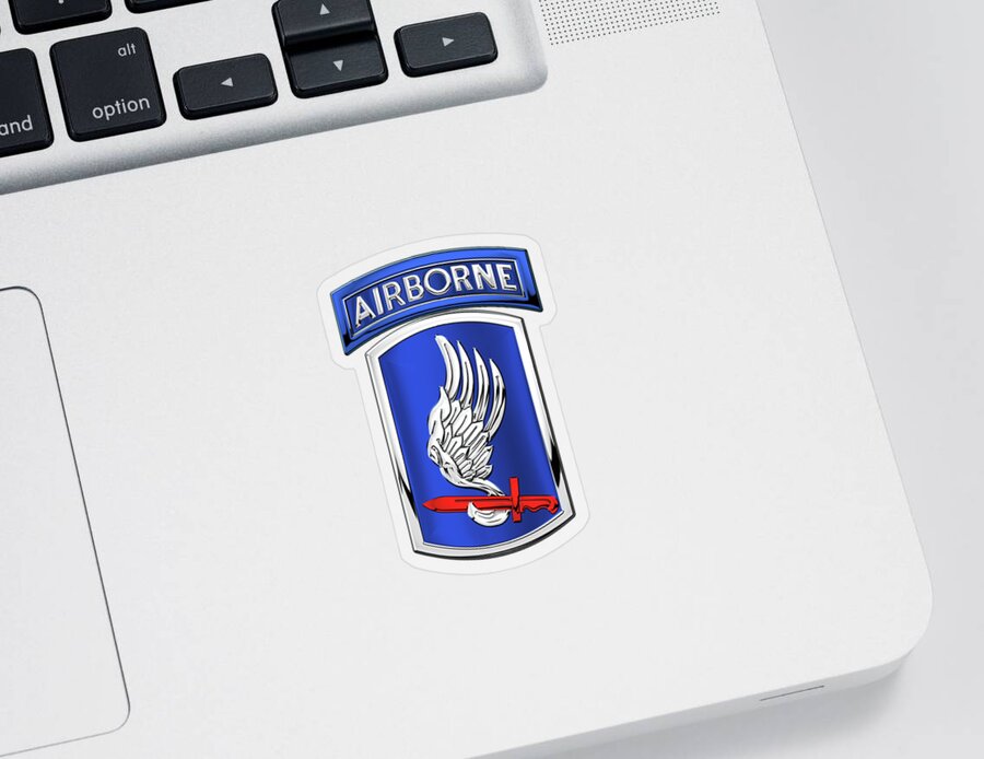 Military Insignia & Heraldry By Serge Averbukh Sticker featuring the digital art 173rd Airborne Brigade Combat Team - 173rd A B C T Insignia over White Leather by Serge Averbukh