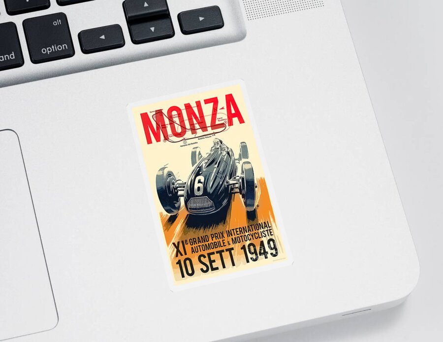 Vintage Sticker featuring the mixed media 1949 Monza Race Poster Featuring Race Car by Retrographs