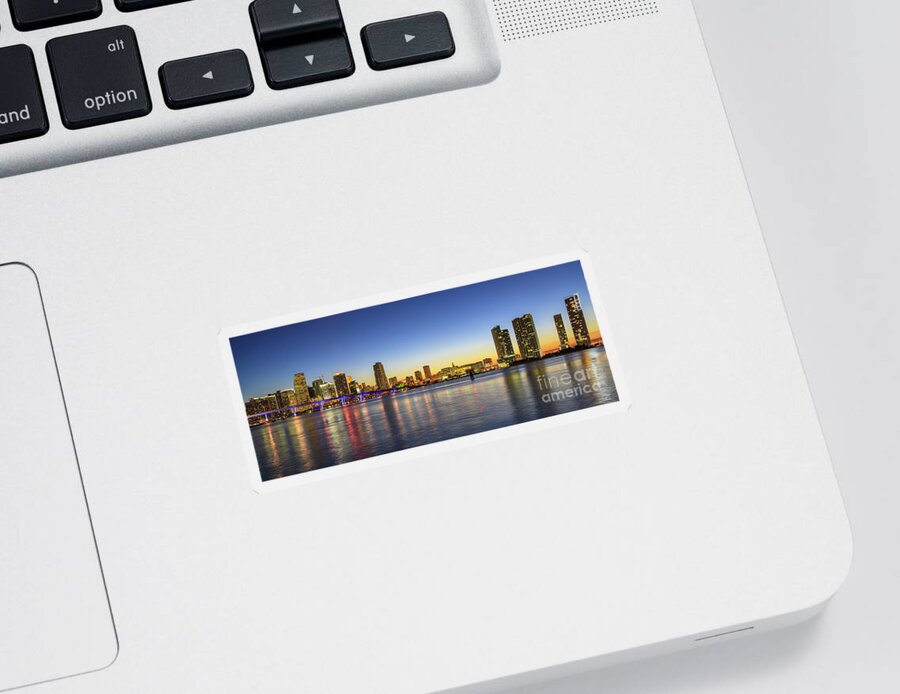 Architecture Sticker featuring the photograph Miami Sunset Skyline by Raul Rodriguez
