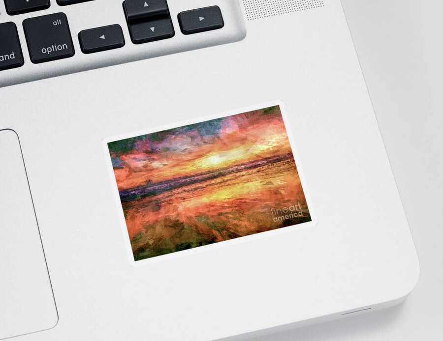 Sandy Beach Sticker featuring the digital art Ocean Sunrise by Phil Perkins