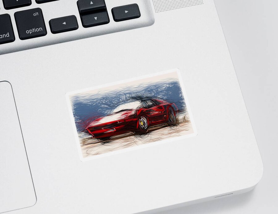 Ferrari Sticker featuring the digital art Ferrari 308 GTS Draw #3 by CarsToon Concept