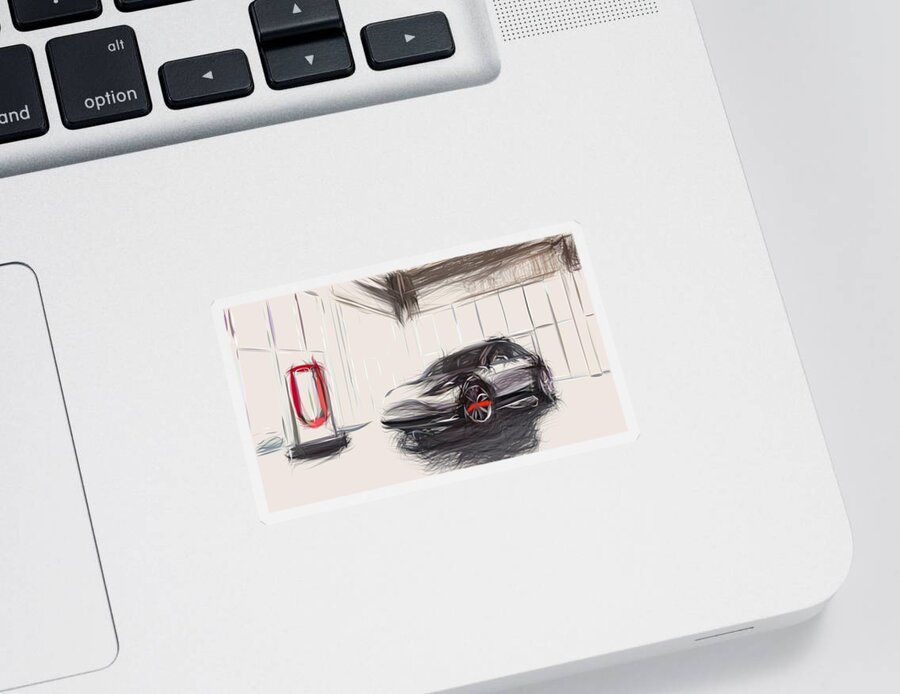 Tesla Sticker featuring the digital art Tesla Model 3 Prototype Draw #7 by CarsToon Concept