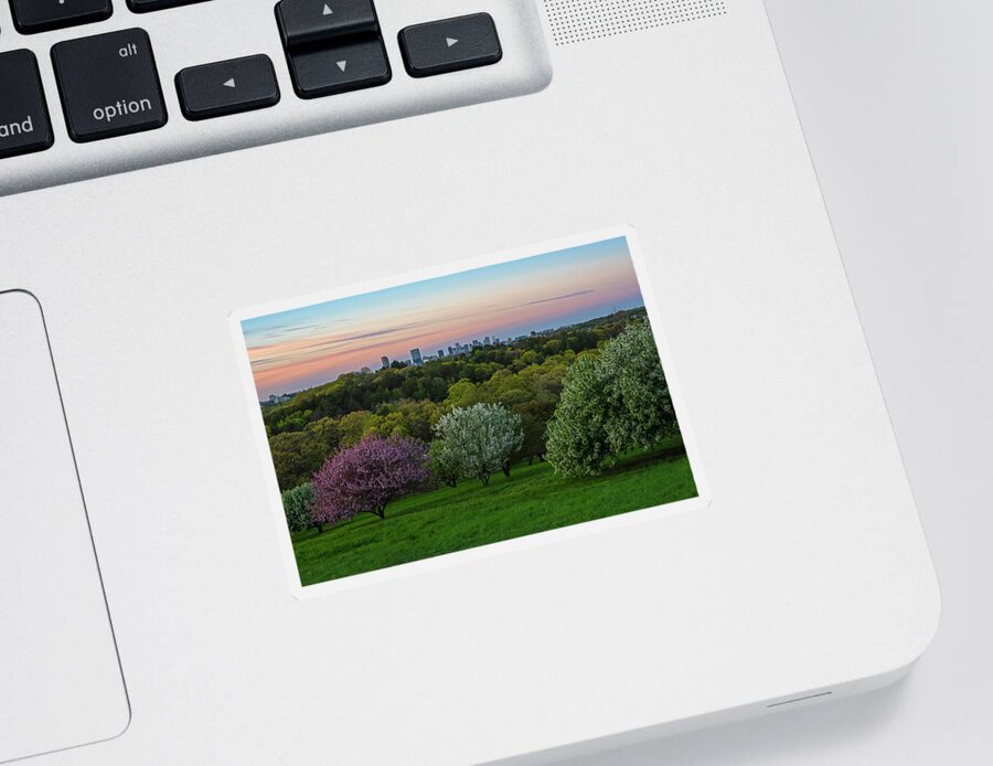 Boston Sticker featuring the photograph A Boston spring sunset from the Arnold Arboretum Jamaica Plain Boston Skyline by Toby McGuire