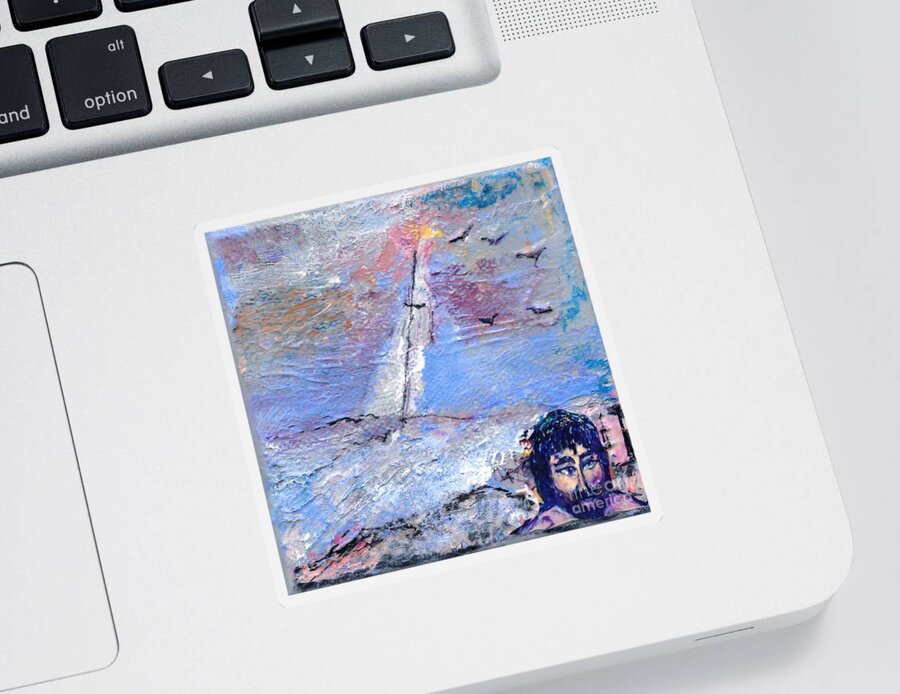Square Sticker featuring the painting A Break from the Storm No.2 by Zsanan Studio