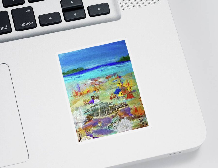 Abstract Sticker featuring the painting A Colorful World by Sharon Williams Eng