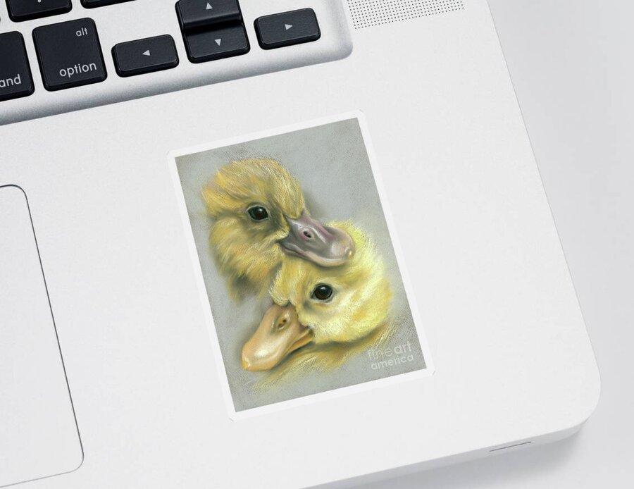 Bird Sticker featuring the painting A Pair of Friendly Ducklings by MM Anderson