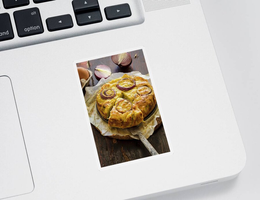 Ip_12318185 Sticker featuring the photograph A Savoury Cauliflower Cake With Red Onion by Aniko Szabo