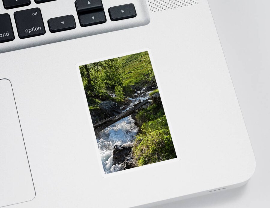 Wooden Bridge Sticker featuring the photograph A small wooden bridge by Paul MAURICE