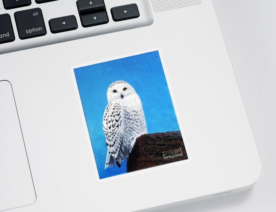 A Sticker featuring the painting A Snowy Owl for Magnus by Sarah Irland