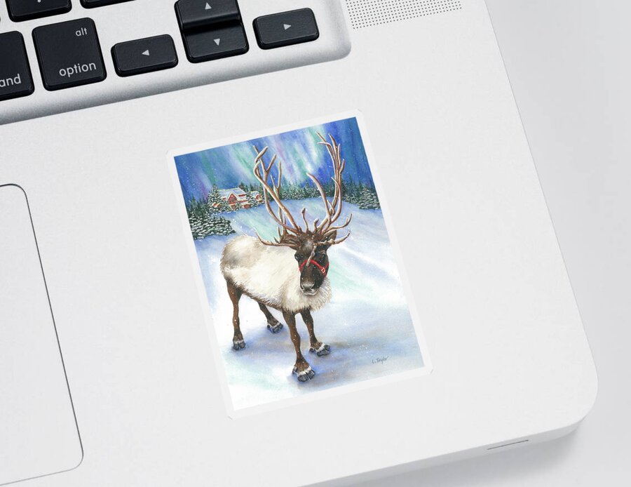 Reindeer Sticker featuring the painting A Winter's Walk by Lori Taylor