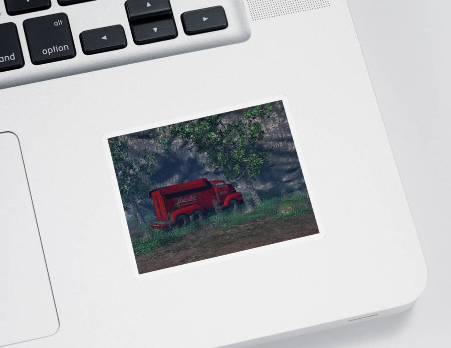Fantasy Sticker featuring the digital art Abandoned Nuka Cola Delivery Truck by Michael Wimer