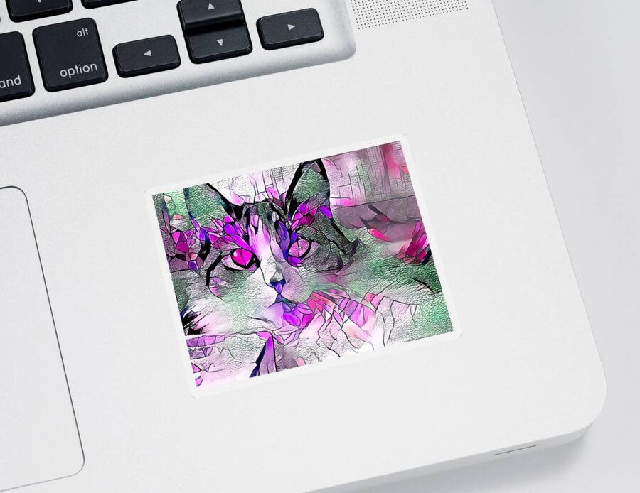 Kitten Sticker featuring the digital art Abstract Calico Cat Purple Glass by Don Northup