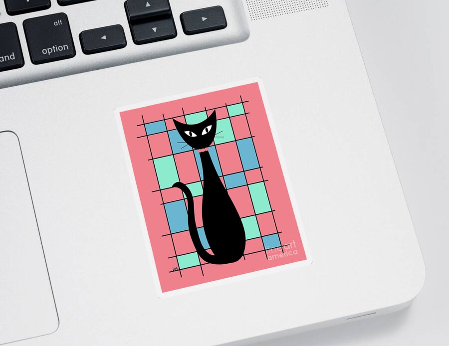  Sticker featuring the digital art Abstract Cat in Pink by Donna Mibus