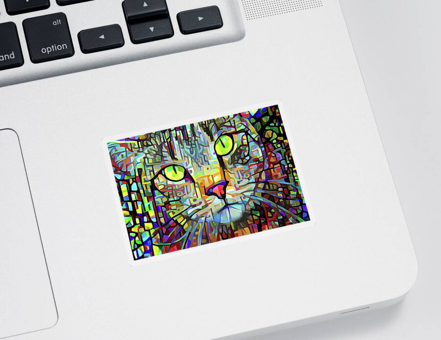 Tabby Cat Sticker featuring the digital art Abstract Modern Art Tabby Cat by Peggy Collins