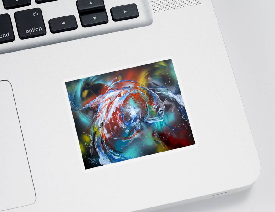 Fish Sticker featuring the painting Abstract White Tri Fantail Goldfish by J Vincent Scarpace