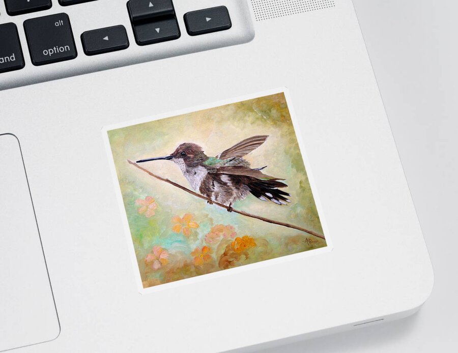 Hummingbird Sticker featuring the painting Adjusting The Flaps by Angeles M Pomata
