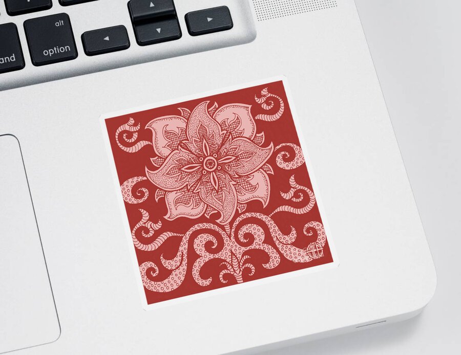 Boho Sticker featuring the drawing Alien Bloom 11 Cherry Red by Amy E Fraser