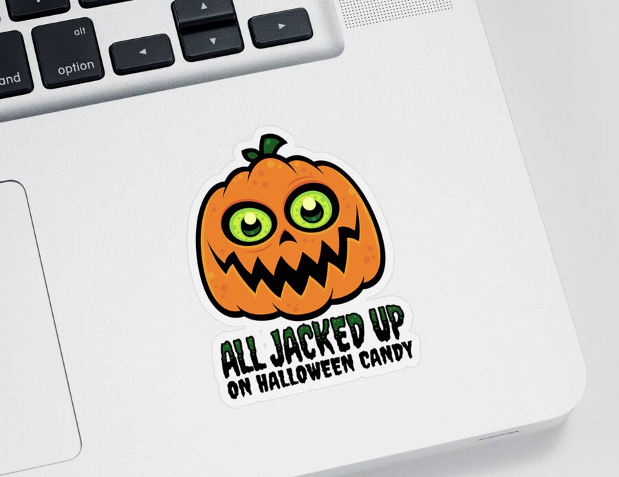 Cartoon Sticker featuring the digital art All Jacked Up on Halloween Candy Jack-O'-Lantern by John Schwegel
