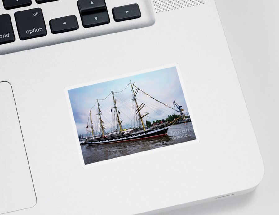 Panoramic Sticker featuring the photograph An exit sailboat Krusenstern on parade by Marina Usmanskaya