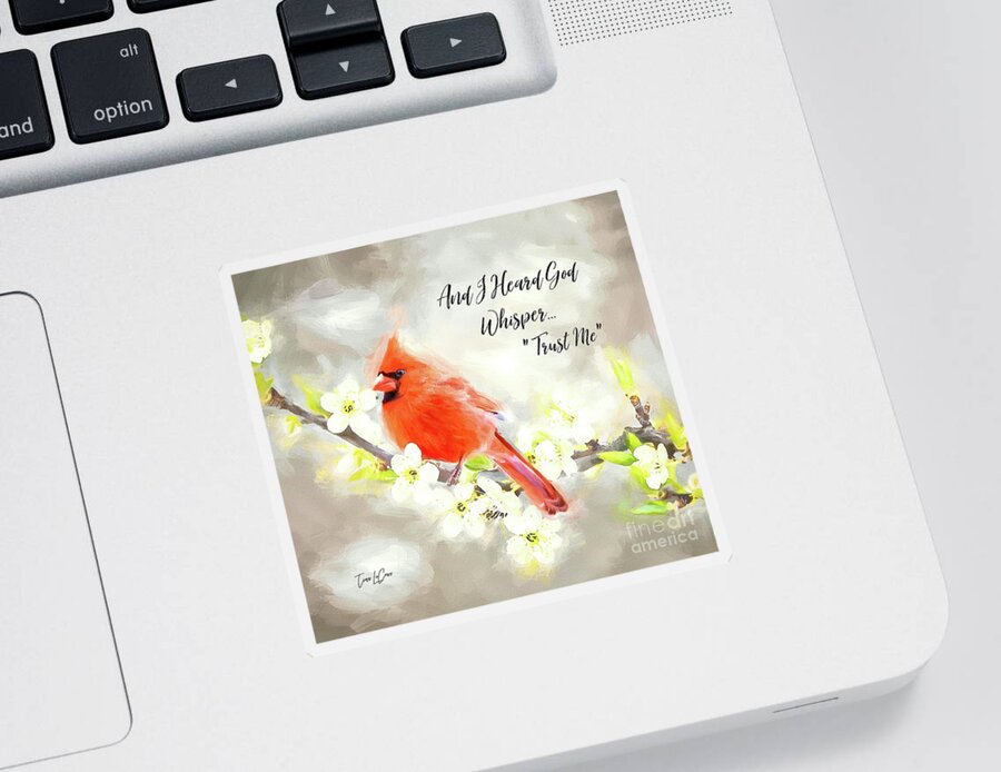 Cardinal Sticker featuring the digital art And I Heard God Whisper by Tina LeCour
