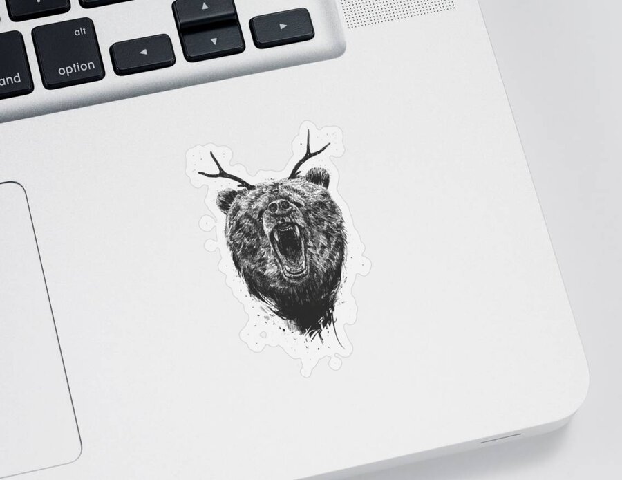 Bear Sticker featuring the drawing Angry bear with antlers by Balazs Solti