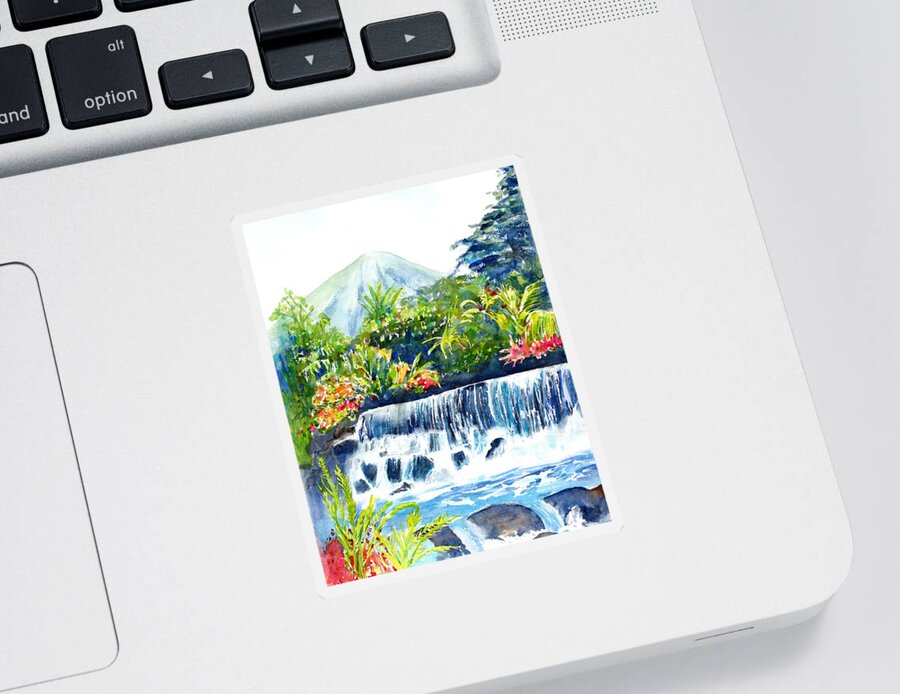 Costa Rica Sticker featuring the painting Arenal Volcano Costa Rica by Carlin Blahnik CarlinArtWatercolor