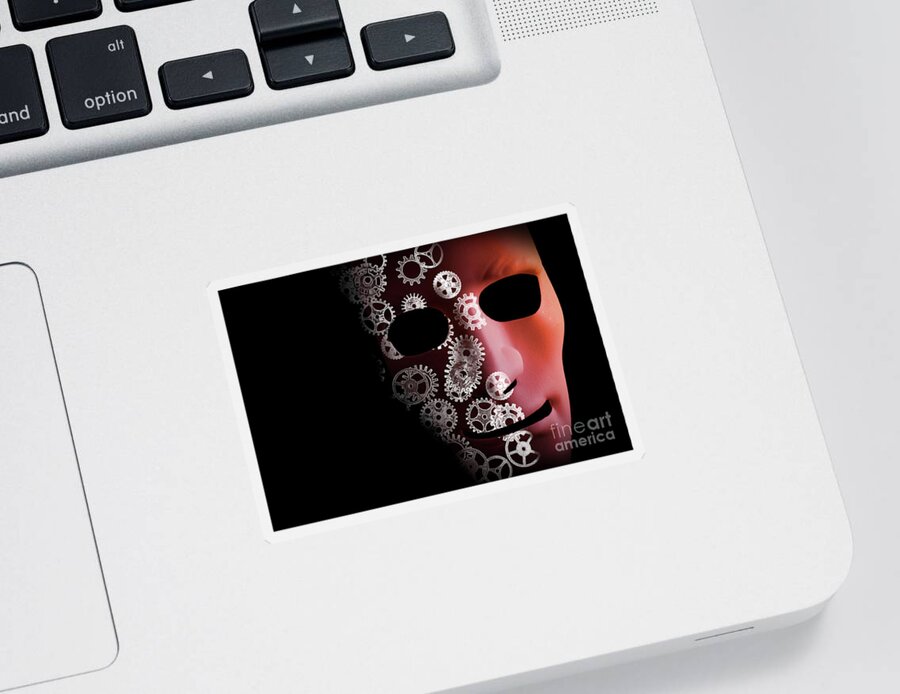 Mask Sticker featuring the photograph Artificial intelligence concept with robot face by Simon Bratt