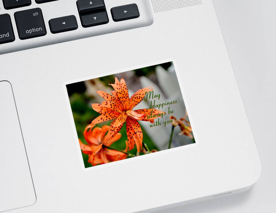 Tiger Lily Sticker featuring the photograph Asian Tiger Lily with Cheery Thought by Kae Cheatham